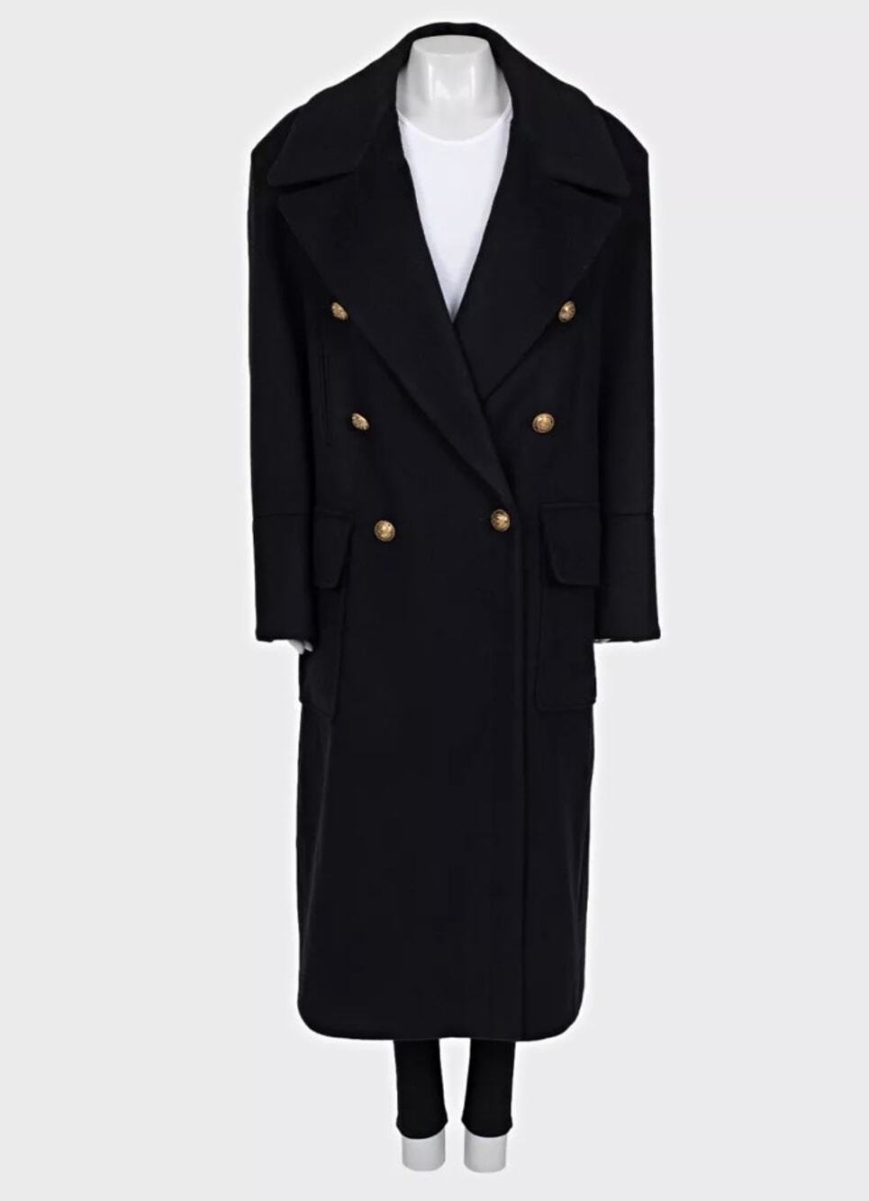 NWT Balmain Black Wool Cashmere Straight Coat Sz.40/L